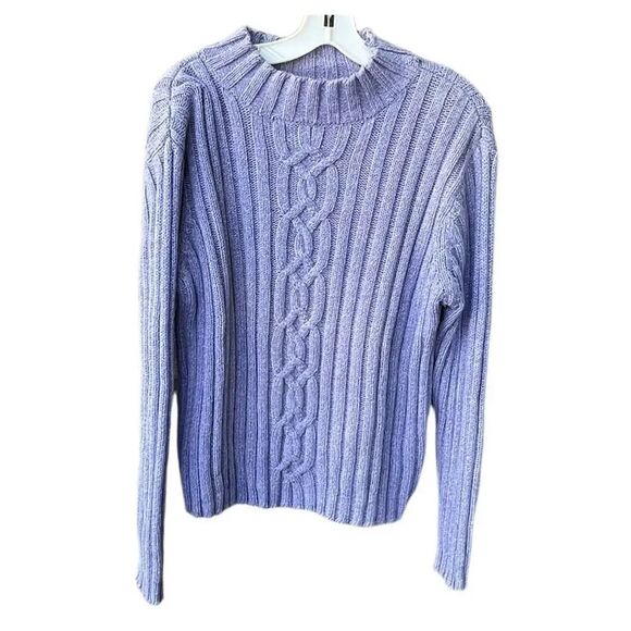 Alps Sweaters - Alps size L periwinkle mock turtleneck cableknit   sweater.